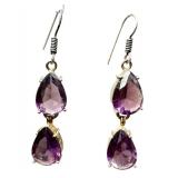 Pair of Dangle Earrings with Purple Teardrop Stones