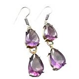 Pair of Dangle Earrings with Purple Teardrop Stones