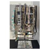Large Group of Assorted Costume Necklaces with Stand