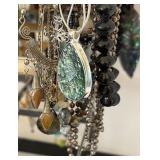 Large Group of Assorted Costume Necklaces with Stand