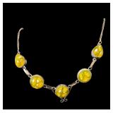 Sterling Silver Necklace and Earrings Set with Yellow Glass Cabochons