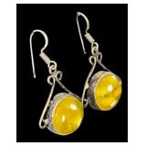 Sterling Silver Necklace and Earrings Set with Yellow Glass Cabochons