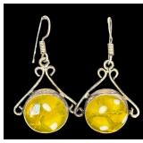Sterling Silver Necklace and Earrings Set with Yellow Glass Cabochons