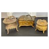 Lot of 3 Vintage Metal Jewelry Casket Boxes by JB, Rogers and More