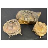 Lot of 3 Vintage Metal Jewelry Casket Boxes by JB, Rogers and More