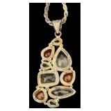 Sterling Silver Pendant Necklace with Multi-Color Gemstones