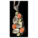 Sterling Silver Pendant Necklace with Multi-Color Gemstones