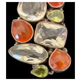 Sterling Silver Pendant Necklace with Multi-Color Gemstones