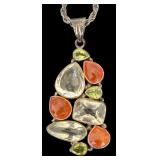 Sterling Silver Pendant Necklace with Multi-Color Gemstones