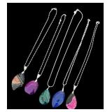 Set of 5 Sterling Silver Necklaces with Agate Stone Pendants