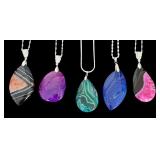 Set of 5 Sterling Silver Necklaces with Agate Stone Pendants