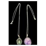 Set of 2 Sterling Silver Necklaces with Crystal Slice Pendants
