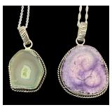 Set of 2 Sterling Silver Necklaces with Crystal Slice Pendants