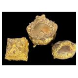 Set of 3 Vintage Jewelry Casket Boxes with Decorative Embossing