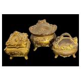 Set of 3 Vintage Jewelry Casket Boxes with Decorative Embossing