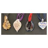 Set of 4 Art Glass Pendant Necklaces with Ribbon Chains