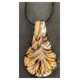 Set of 4 Art Glass Pendant Necklaces with Ribbon Chains