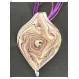 Set of 4 Art Glass Pendant Necklaces with Ribbon Chains