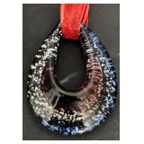 Set of 4 Art Glass Pendant Necklaces with Ribbon Chains