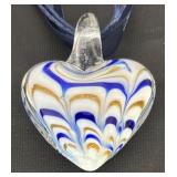 Set of 4 Art Glass Pendant Necklaces with Ribbon Chains