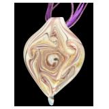 Set of 4 Art Glass Pendant Necklaces with Ribbon Chains