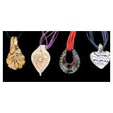 Set of 4 Art Glass Pendant Necklaces with Ribbon Chains