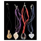 Set of 4 Art Glass Pendant Necklaces with Ribbon Chains