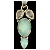 Sterling Silver Necklace with Faceted Gemstone Pendant