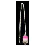 Sterling Silver Necklace with Pink Banded Stone Pendant and Faceted Accents
