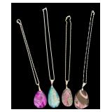 Set of 4 Sterling Silver Necklaces with Large Gemstone Pendants