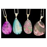 Set of 4 Sterling Silver Necklaces with Large Gemstone Pendants