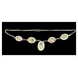 Sterling Silver Necklace with 5 Oval Moss Agate Stones