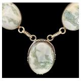 Sterling Silver Necklace with 5 Oval Moss Agate Stones