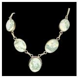 Sterling Silver Necklace with 5 Oval Moss Agate Stones