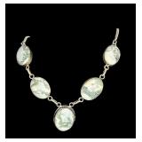 Sterling Silver Necklace with 5 Oval Moss Agate Stones