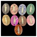 Set of 9 Assorted Stone Brooches