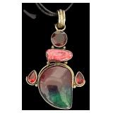 Set of 2 Sterling Silver Pendant Necklaces with Gemstone Accents