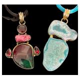 Set of 2 Sterling Silver Pendant Necklaces with Gemstone Accents