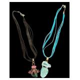 Set of 2 Sterling Silver Pendant Necklaces with Gemstone Accents