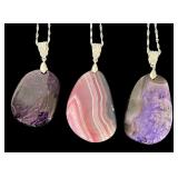 Set of 6 Sterling Silver Agate Pendant Necklaces