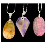 Set of 6 Sterling Silver Agate Pendant Necklaces