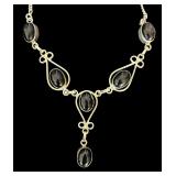 Sterling Silver Necklace with Black Stone Cabochons