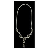 Sterling Silver Necklace with Black Stone Cabochons