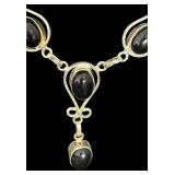 Sterling Silver Necklace with Black Stone Cabochons