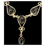 Sterling Silver Necklace with Black Stone Cabochons