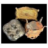 Set of 3 Vintage Metal Casket Jewelry Boxes with Floral Designs