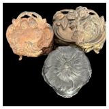 Set of 3 Vintage Metal Casket Jewelry Boxes with Floral Designs