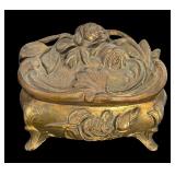 Set of 3 Vintage Metal Casket Jewelry Boxes with Floral Designs