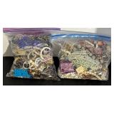 2 Quart Bags of Assorted Costume Jewelry and Beads