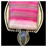 Sterling Silver Necklace with Green, Pink, and Blue Gemstone Pendant